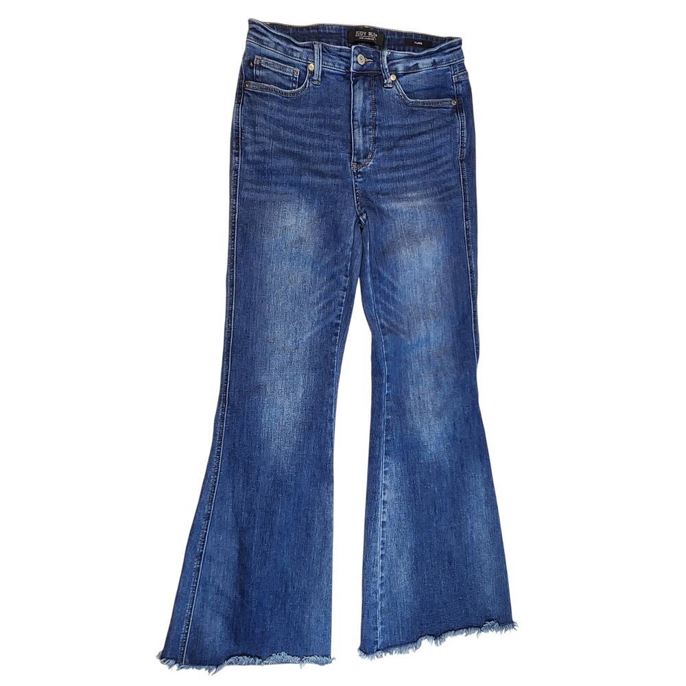Judy Blue Flare Jeans Raw Hem Stretch Boho‎ Y2K Denim Size 7/28